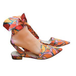 Antonio Melani Santana‎ Floral Print Pointed Toe Ankle Wrap Flats Sz 6.5M